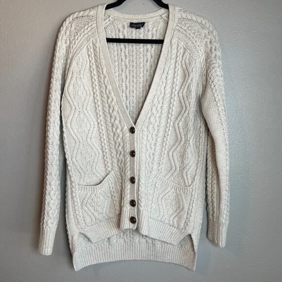 TOPSHOP Cable Knit Cardigan US 4 Cream Angora Blend Oversized Light Academia - Picture 1 of 5